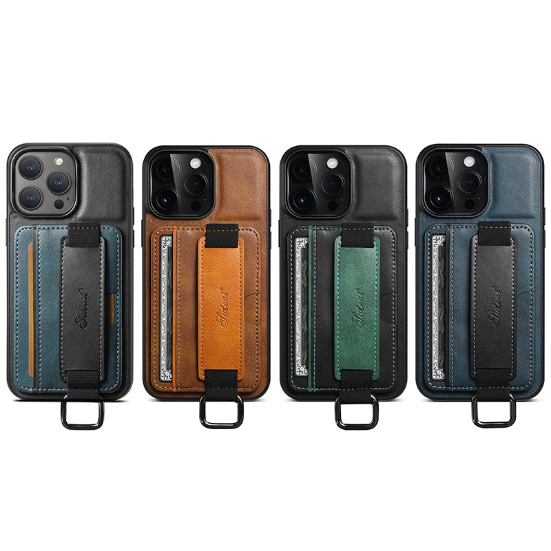 Suitable for Apple iPhone 15 ProMax card insertion phone case, wrist strap leather case KDS226